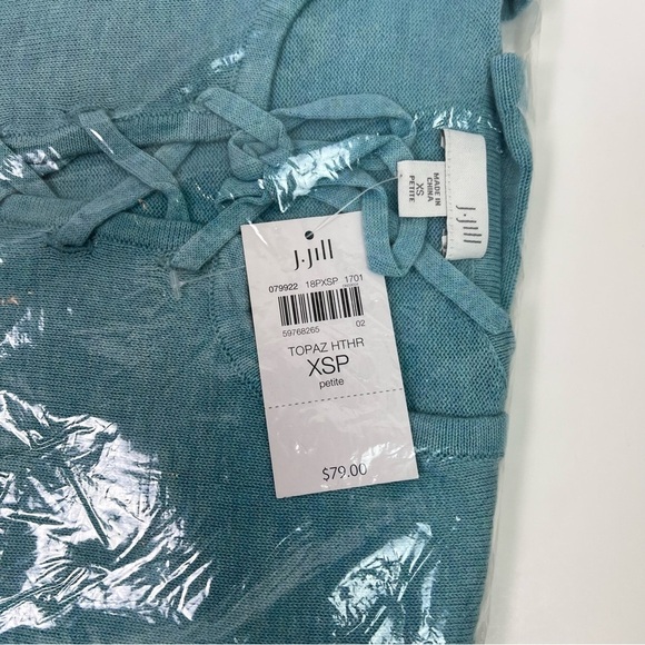 J. Jill XSP Lace-Up Pullover Sweater Relaxed Fit Topaz Heather Teal - Picture 5 of 7